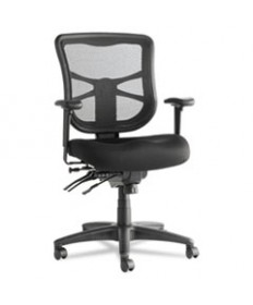 ALERA ELUSION SERIES MESH MID-BACK MULTIFUNCTION CHAIR, SUPPORTS UP TO 275 LBS, BLACK SEAT/BLACK BACK, BLACK BASE