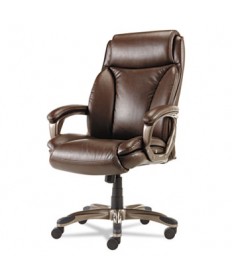 ALERA VEON SERIES EXECUTIVE HIGH-BACK BONDED LEATHER CHAIR, SUPPORTS UP TO 275 LBS., BROWN SEAT/BROWN BACK, BRONZE BASE