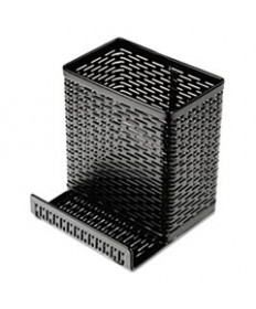 Urban Collection Punched Metal Pencil Cup/cell Phone Stand, 3 1/2 X 3 1/2, Black