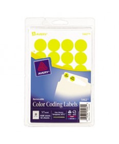 PRINTABLE SELF-ADHESIVE REMOVABLE COLOR-CODING LABELS, 0.75" DIA., YELLOW, 24/SHEET, 42 SHEETS/PACK, (5462)
