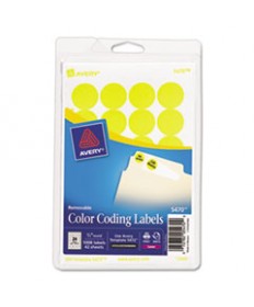 PRINTABLE SELF-ADHESIVE REMOVABLE COLOR-CODING LABELS, 0.75" DIA., NEON YELLOW, 24/SHEET, 42 SHEETS/PACK, (5470)