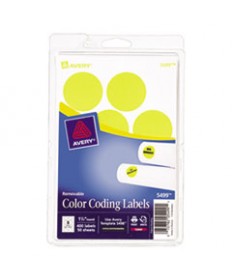 PRINTABLE SELF-ADHESIVE REMOVABLE COLOR-CODING LABELS, 1.25" DIA., NEON YELLOW, 8/SHEET, 50 SHEETS/PACK, (5499)