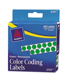 HANDWRITE-ONLY PERMANENT SELF-ADHESIVE ROUND COLOR-CODING LABELS IN DISPENSERS, 0.25" DIA., GREEN, 450/ROLL, (5791)