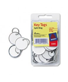 Key Tags With Split Ring, 1 1/4 Dia, White, 50/pack