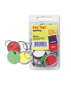 Key Tags With Split Ring, 1 1/4 Dia, Assorted Colors, 50/pack