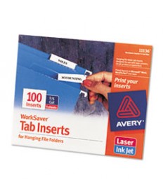 TABS INSERTS FOR HANGING FILE FOLDERS, 1/5-CUT TABS, WHITE, 2" WIDE, 100/PACK
