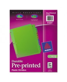 DURABLE PREPRINTED PLASTIC TAB DIVIDERS, 12-TAB, JAN. TO DEC., 11 X 8.5, ASSORTED, 1 SET