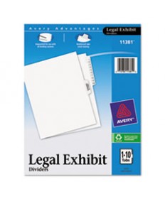 PREPRINTED LEGAL EXHIBIT SIDE TAB INDEX DIVIDERS, AVERY STYLE, 11-TAB, 1 TO 10, 11 X 8.5, WHITE, 1 SET