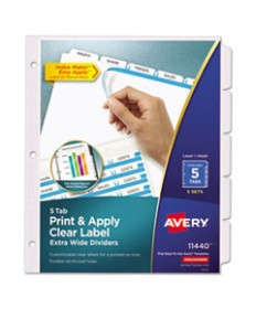 PRINT AND APPLY INDEX MAKER CLEAR LABEL DIVIDERS, 5 WHITE TABS, LETTER, 5 SETS