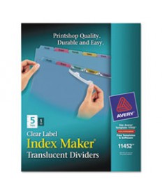 PRINT AND APPLY INDEX MAKER CLEAR LABEL PLASTIC DIVIDERS WITH PRINTABLE LABEL STRIP, 5-TAB, 11 X 8.5, TRANSLUCENT, 1 SET