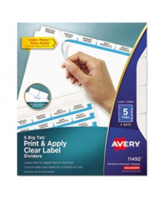 PRINT AND APPLY INDEX MAKER CLEAR LABEL DIVIDERS, 5 WHITE TABS, LETTER, 5 SETS