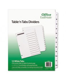 TABLE 'N TABS DIVIDERS, 12-TAB, 1 TO 12, 11 X 8.5, WHITE, 1 SET