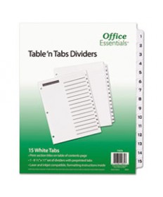 TABLE 'N TABS DIVIDERS, 15-TAB, 1 TO 15, 11 X 8.5, WHITE, 1 SET
