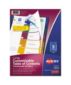 CUSTOMIZABLE TABLE OF CONTENTS READY INDEX DIVIDERS WITH MULTICOLOR TABS, 5-TAB, 1 TO 5, 11 X 8.5, TRANSLUCENT, 1 SET