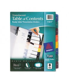 CUSTOMIZABLE TABLE OF CONTENTS READY INDEX DIVIDERS WITH MULTICOLOR TABS, 8-TAB, 1 TO 8, 11 X 8.5, TRANSLUCENT, 1 SET
