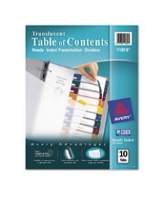 CUSTOMIZABLE TABLE OF CONTENTS READY INDEX DIVIDERS WITH MULTICOLOR TABS, 10-TAB, 1 TO 10, 11 X 8.5, TRANSLUCENT, 1 SET