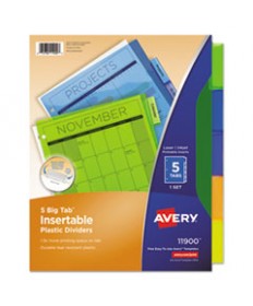 INSERTABLE BIG TAB PLASTIC DIVIDERS, 5-TAB, 11 X 8.5, ASSORTED, 1 SET
