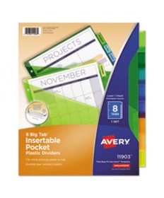 INSERTABLE BIG TAB PLASTIC 1-POCKET DIVIDERS, 8-TAB, 11.13 X 9.25, ASSORTED, 1 SET
