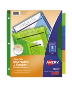 INSERTABLE BIG TAB PLASTIC 2-POCKET DIVIDERS, 5-TAB, 11.13 X 9.25, ASSORTED, 1 SET