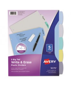 WRITE AND ERASE BIG TAB DURABLE PLASTIC DIVIDERS, 3-HOLD PUNCHED, 5-TAB, 11 X 8.5, ASSORTED, 1 SET