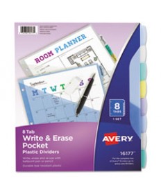 WRITE AND ERASE DURABLE PLASTIC DIVIDERS WITH POCKET, 3-HOLD PUNCHED, 8-TAB, 11.13 X 9.25, ASSORTED, 1 SET