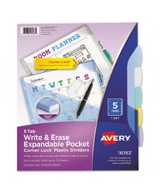 WRITE AND ERASE CORNER LOCK BIG TAB DURABLE PLASTIC DIVIDERS, 3-HOLD PUNCHED, 5-TAB, 11 X 8.5, ASSORTED, 1 SET