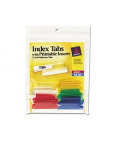 INSERTABLE INDEX TABS WITH PRINTABLE INSERTS, 1/5-CUT TABS, ASSORTED COLORS, 1.5" WIDE, 25/PACK