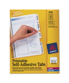 PRINTABLE PLASTIC TABS WITH REPOSITIONABLE ADHESIVE, 1/5-CUT TABS, WHITE, 1.25" WIDE, 96/PACK