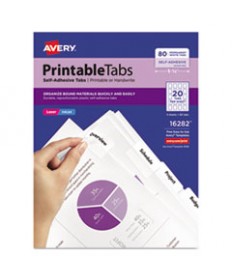 PRINTABLE PLASTIC TABS WITH REPOSITIONABLE ADHESIVE, 1/5-CUT TABS, WHITE, 1.75" WIDE, 80/PACK