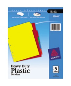 HEAVY-DUTY PLASTIC DIVIDERS WITH MULTICOLOR TABS AND WHITE LABELS , 5-TAB, 11 X 8.5, ASSORTED, 1 SET