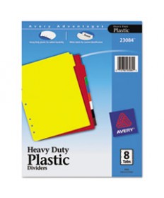 HEAVY-DUTY PLASTIC DIVIDERS WITH MULTICOLOR TABS AND WHITE LABELS , 8-TAB, 11 X 8.5, ASSORTED, 1 SET