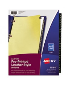 Preprinted Black Leather Tab Dividers W/copper Reinforced Holes, 25-Tab, Letter