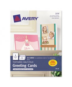 TEXTURED HALF-FOLD GREETING CARDS, INKJET, 5 1/2 X 8.5, WHT, 30/BX W/ENVELOPES