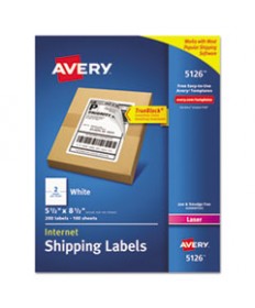 SHIPPING LABELS W/ TRUEBLOCK TECHNOLOGY, LASER PRINTERS, 5.5 X 8.5, WHITE, 2/SHEET, 100 SHEETS/BOX