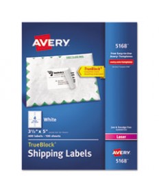 SHIPPING LABELS W/ TRUEBLOCK TECHNOLOGY, LASER PRINTERS, 3.5 X 5, WHITE, 4/SHEET, 100 SHEETS/BOX