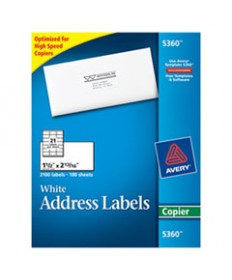 COPIER MAILING LABELS, COPIERS, 1.5 X 2.81, WHITE, 21/SHEET, 100 SHEETS/BOX