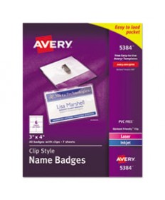 CLIP-STYLE NAME BADGE HOLDER WITH LASER/INKJET INSERT, TOP LOAD, 4 X 3, WHITE, 40/BOX