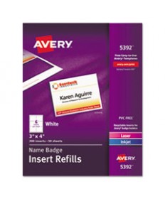 NAME BADGE INSERT REFILLS, HORIZONTAL/VERTICAL, 3 X 4, WHITE, 300/BOX