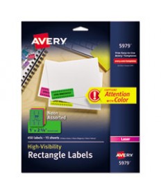 HIGH-VISIBILITY PERMANENT LASER ID LABELS, 1 X 2 5/8, ASST. NEON, 450/PACK