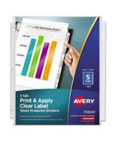 PRINT AND APPLY INDEX MAKER CLEAR LABEL SHEET PROTECTOR DIVIDERS WITH WHITE TABS, 5-TAB, 11 X 8.5, WHITE, 1 SET