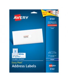 EASY PEEL WHITE ADDRESS LABELS W/ SURE FEED TECHNOLOGY, INKJET PRINTERS, 1 X 2.63, WHITE, 30/SHEET, 25 SHEETS/PACK