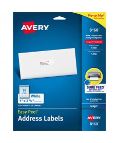 EASY PEEL WHITE ADDRESS LABELS W/ SURE FEED TECHNOLOGY, INKJET PRINTERS, 0.66 X 1.75, WHITE, 60/SHEET, 25 SHEETS/PACK