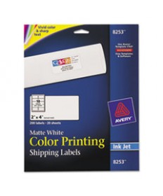 VIBRANT INKJET COLOR-PRINT LABELS W/ SURE FEED, 2 X 4, MATTE WHITE, 200/PK