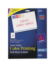 FULL-SHEET VIBRANT INKJET COLOR-PRINT LABELS, 8.5 X 11, MATTE WHITE, 20/PACK