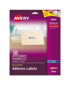 MATTE CLEAR EASY PEEL MAILING LABELS W/ SURE FEED TECHNOLOGY, INKJET PRINTERS, 1 X 2.63, CLEAR, 30/SHEET, 25 SHEETS/PACK