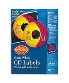 Inkjet Cd Labels, Matte White, 100/pack