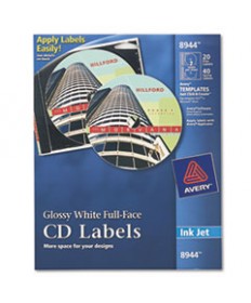 Inkjet Full-Face Cd Labels, Glossy White, 20/pack