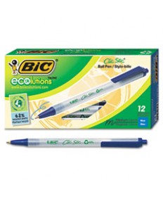 ECOLUTIONS CLIC STIC RETRACTABLE BALLPOINT PEN, 1MM, BLUE INK, CLEAR BARREL, DOZEN