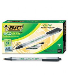 ECOLUTIONS CLIC STIC RETRACTABLE BALLPOINT PEN, 1MM, BLACK INK, CLEAR BARREL, DOZEN