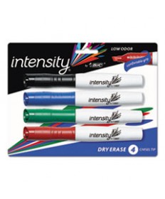 INTENSITY LOW ODOR BOLD TANK-STYLE DRY ERASE MARKER, XL BULLET TIP, ASSORTED COLORS, 4/SET